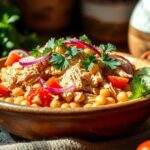 salada de grão-de-bico com frango