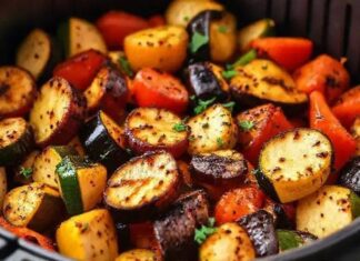 Legumes Mediterrâneos na Air Fryer Legumes mediterrâneos grelhados na air fryer