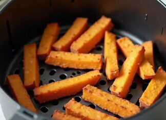 Palitos de Batata Doce Crocantes na Air Fryer Palitos de batata doce crocantes