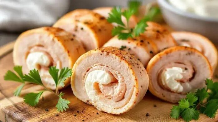 Rolinho de peito de peru com cream cheese light