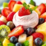 Salada de frutas com mousse de morango